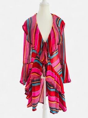 Roja Boho Kimono Cardigan Open Front Striped Top Size L
